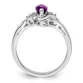 Sterling Silver Rhodium-plated Diamond & Amethyst Ring